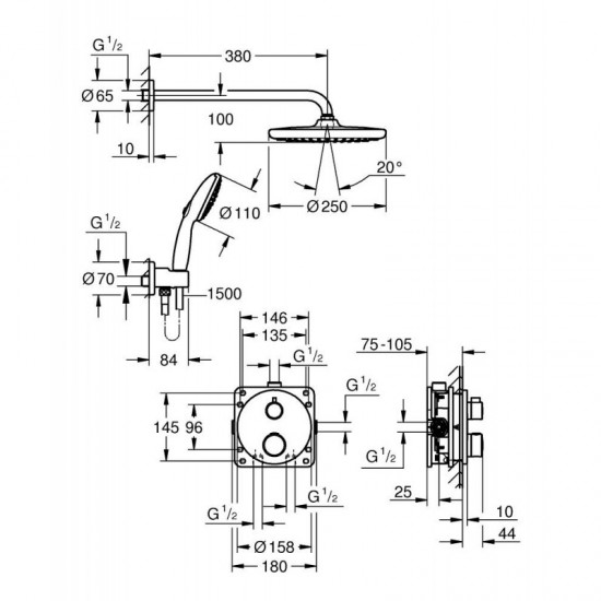 Душ система Grohtherm Tempesta 250 34872000