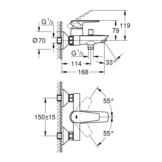 Смесител за вана и душ Grohe BauEdge 23604001